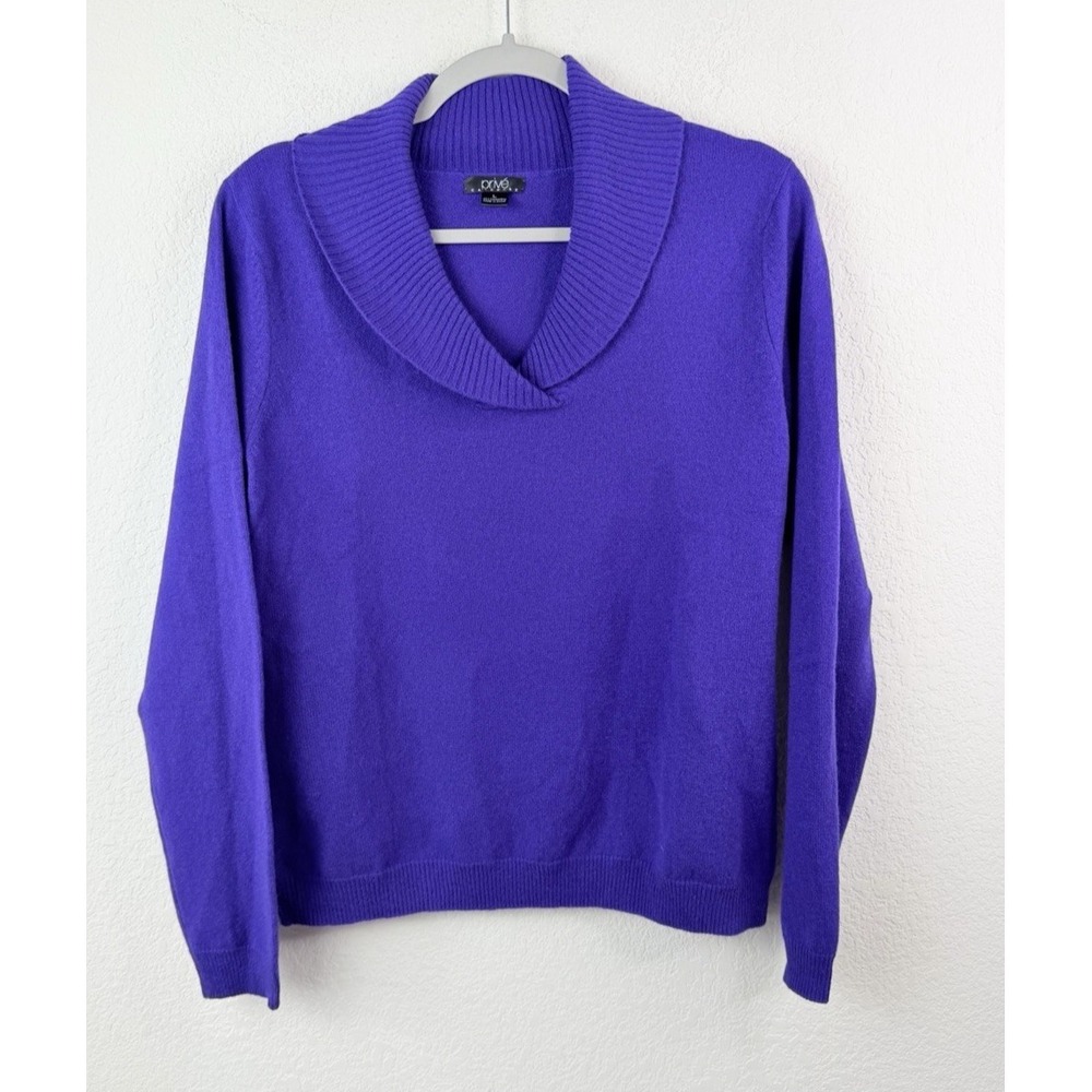 Prive‎ 100% Cashmere Sweater Women's L Purple Shawl Collar Pullover Old Money